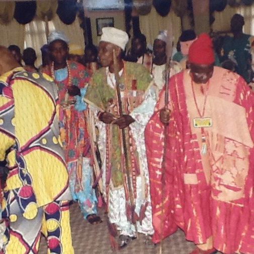 Chief Eisinkin and the Olooguns in traditional outfit paying homage Ooni Olubuse II at his palace in Ile Ife